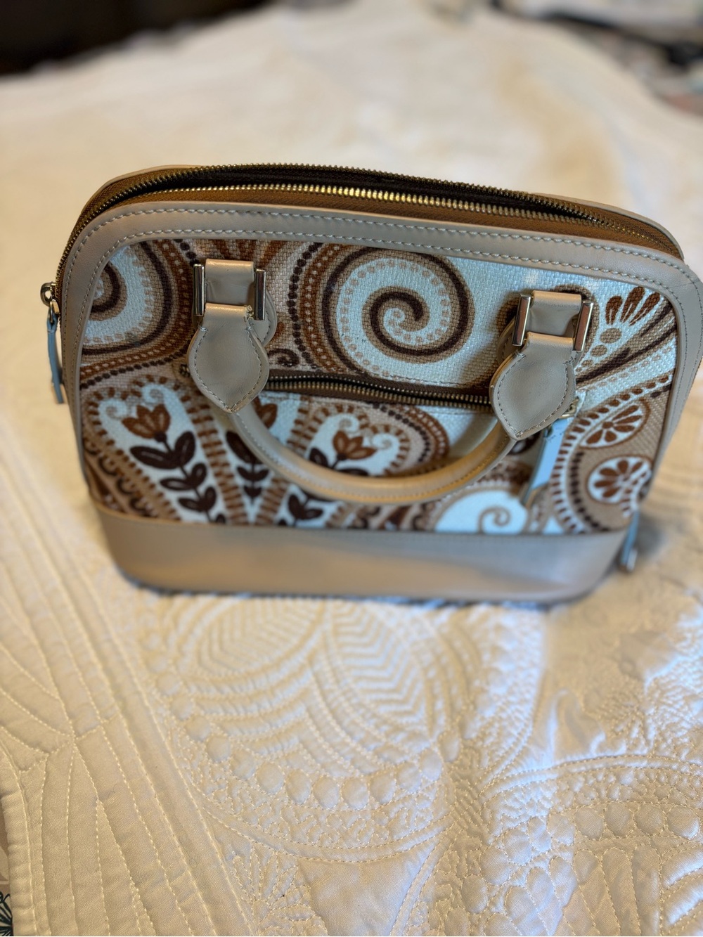 Spartina 449 Beige Paisley Satchel Crossbody Bag Boho Coastal Tassel Purse‎ - Picture 5 of 7